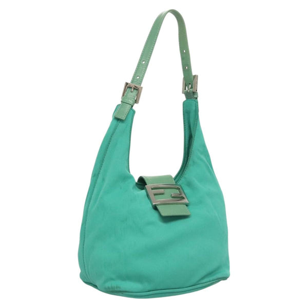 FENDI Shoulder Bag Nylon Green Silver Auth 121653
