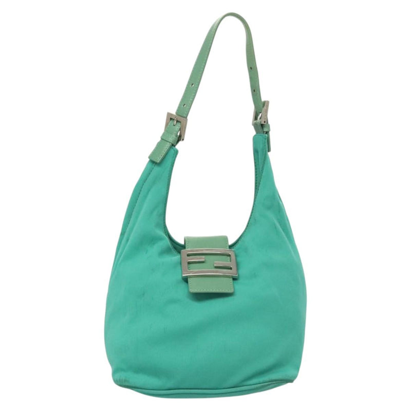 FENDI Shoulder Bag Nylon Green Silver Auth 121653