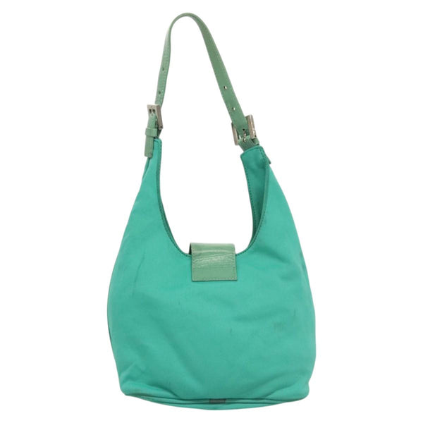 FENDI Shoulder Bag Nylon Green Silver Auth 121653