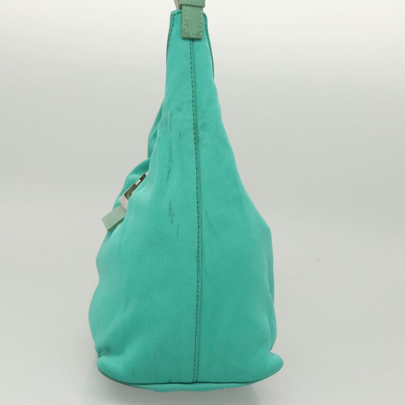 FENDI Shoulder Bag Nylon Green Silver Auth 121653