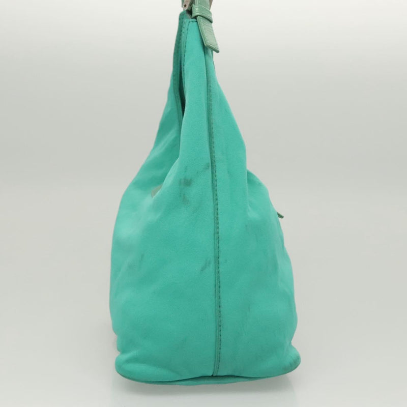 FENDI Shoulder Bag Nylon Green Silver Auth 121653