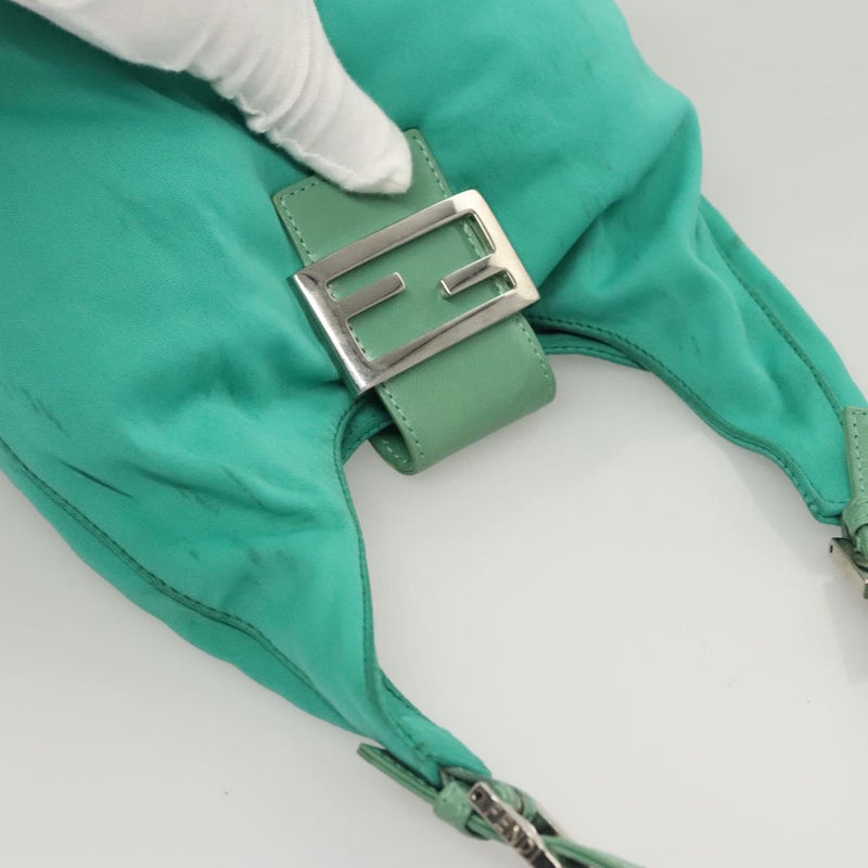 FENDI Shoulder Bag Nylon Green Silver Auth 121653