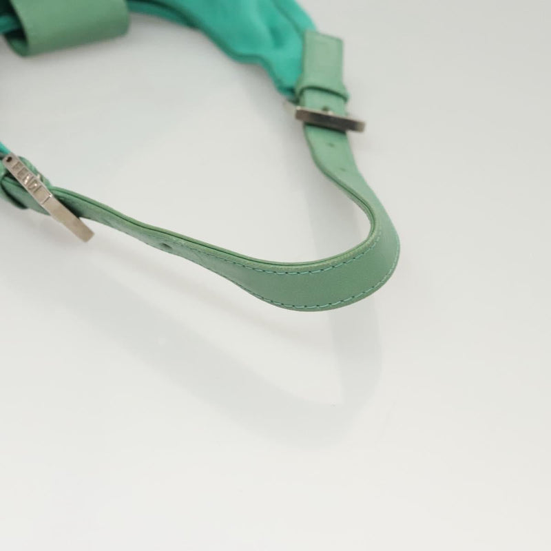 FENDI Shoulder Bag Nylon Green Silver Auth 121653