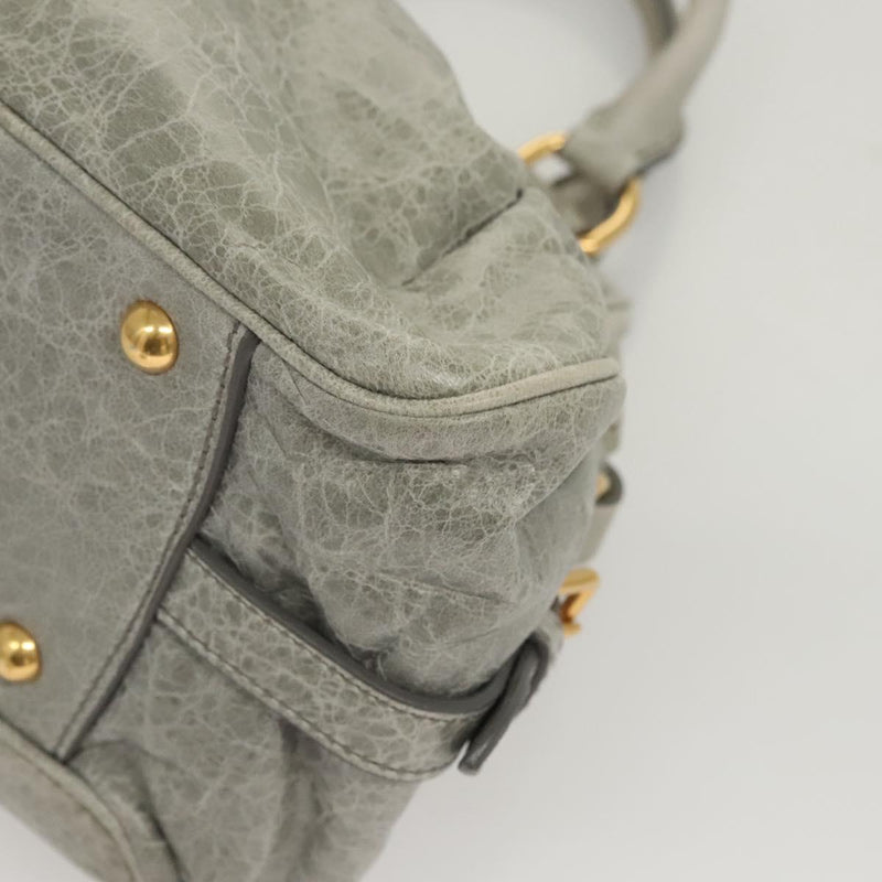 Miu Miu Hand Bag Leather 2way Gray Gold Auth 121656