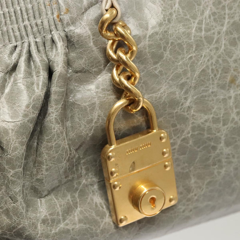 Miu Miu Hand Bag Leather 2way Gray Gold Auth 121656