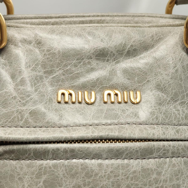 Miu Miu Hand Bag Leather 2way Gray Gold Auth 121656