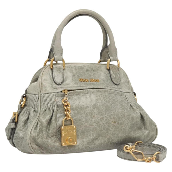 Miu Miu Hand Bag Leather 2way Gray Gold Auth 121656