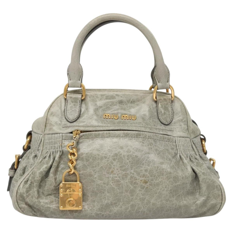 Miu Miu Hand Bag Leather 2way Gray Gold Auth 121656