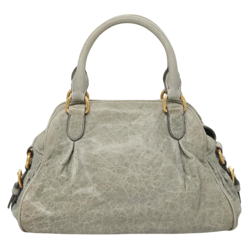 Miu Miu Hand Bag Leather 2way Gray Gold Auth 121656