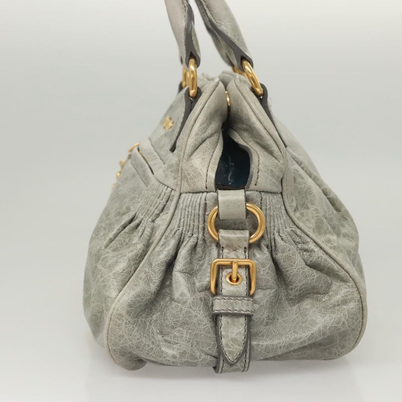 Miu Miu Hand Bag Leather 2way Gray Gold Auth 121656