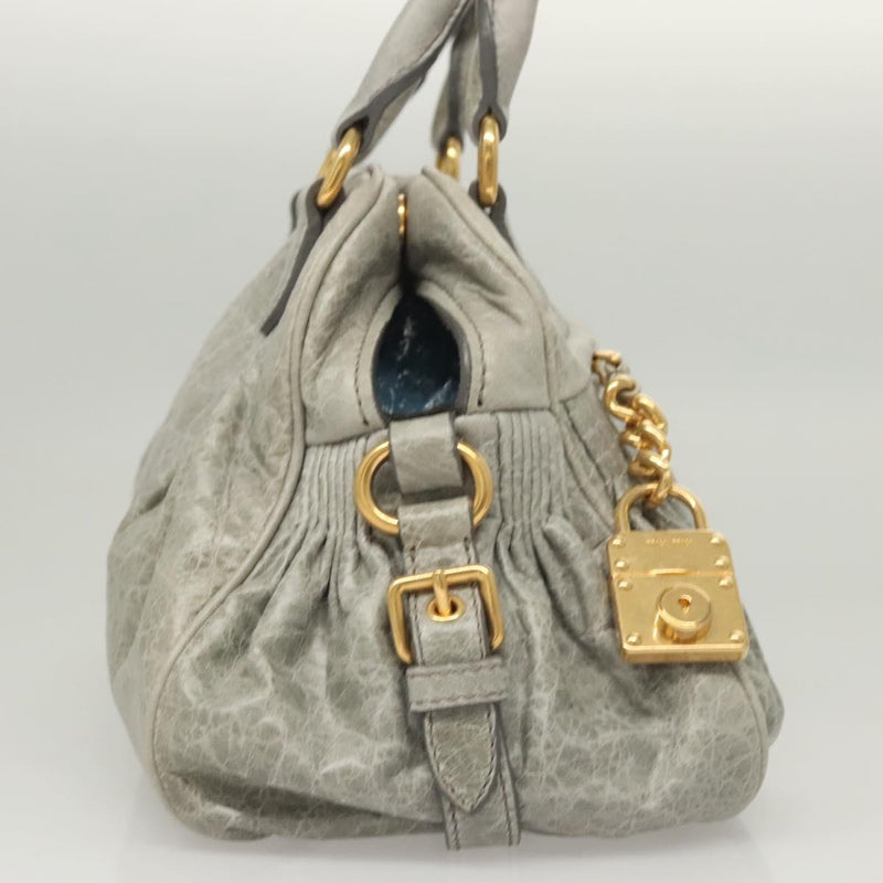 Miu Miu Hand Bag Leather 2way Gray Gold Auth 121656