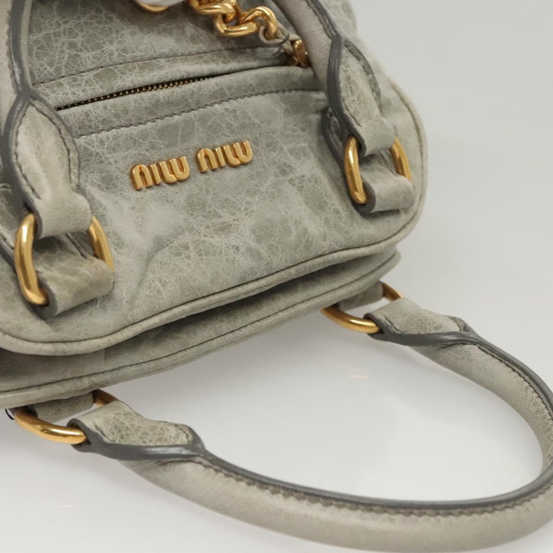 Miu Miu Hand Bag Leather 2way Gray Gold Auth 121656