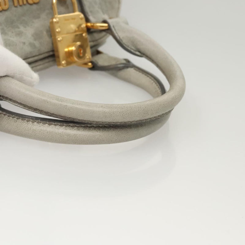 Miu Miu Hand Bag Leather 2way Gray Gold Auth 121656