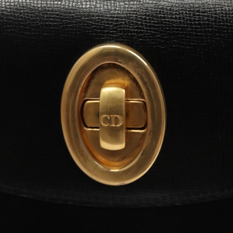 Christian Dior Shoulder Bag Leather Black Gold Auth 121658