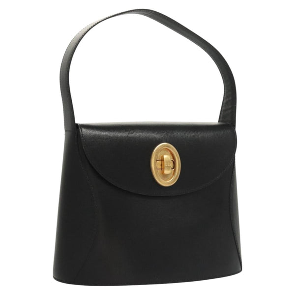 Christian Dior Shoulder Bag Leather Black Gold Auth 121658