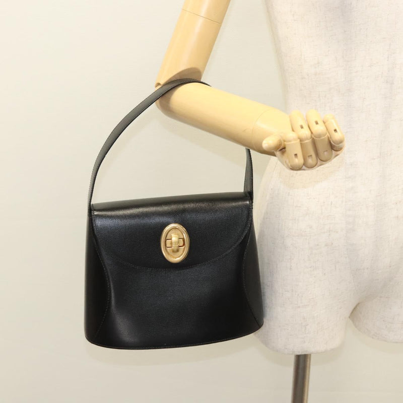 Christian Dior Shoulder Bag Leather Black Gold Auth 121658