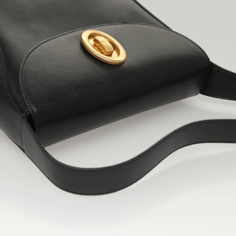 Christian Dior Shoulder Bag Leather Black Gold Auth 121658