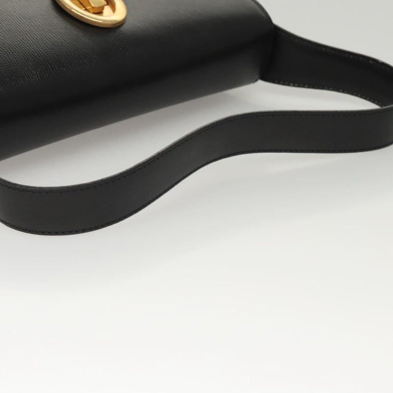 Christian Dior Shoulder Bag Leather Black Gold Auth 121658