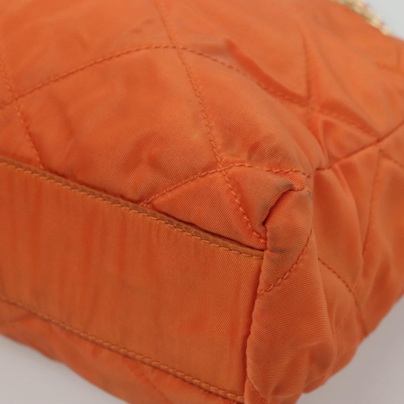 PRADA Chain Shoulder Bag Nylon Orange Gold Auth 121685