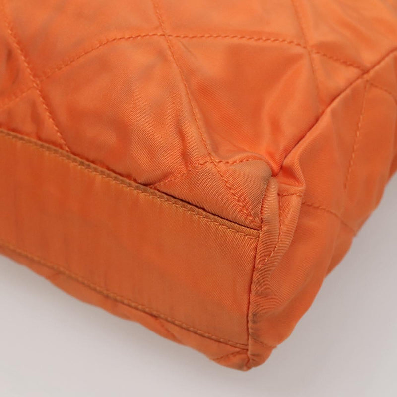 PRADA Chain Shoulder Bag Nylon Orange Gold Auth 121685