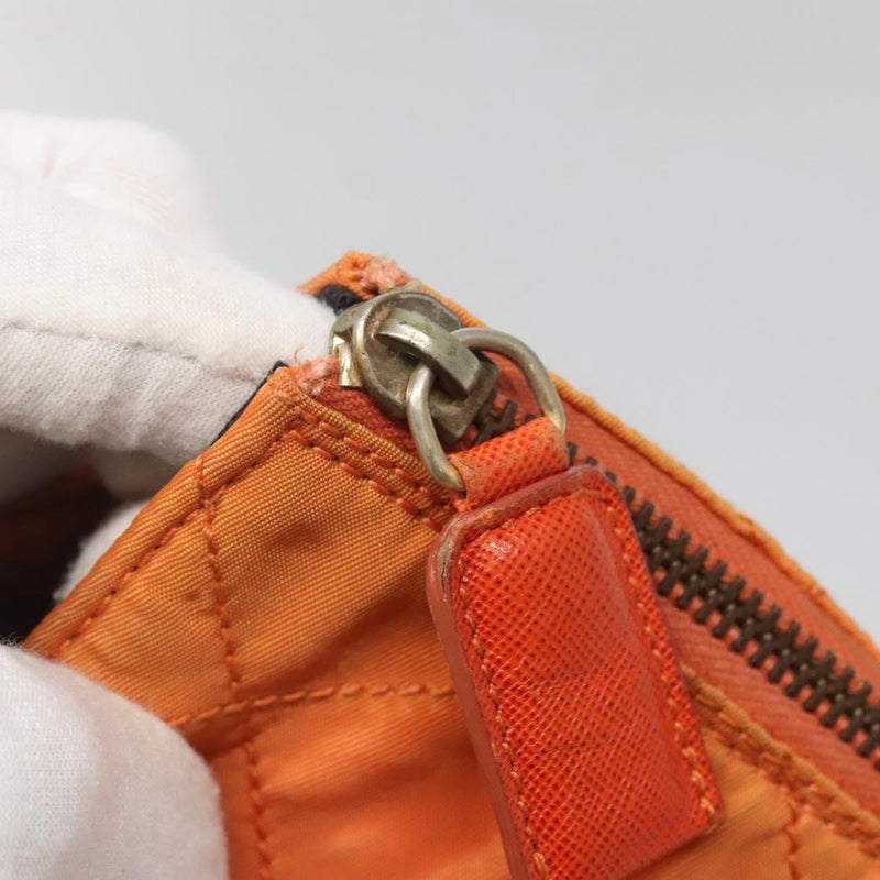 PRADA Chain Shoulder Bag Nylon Orange Gold Auth 121685