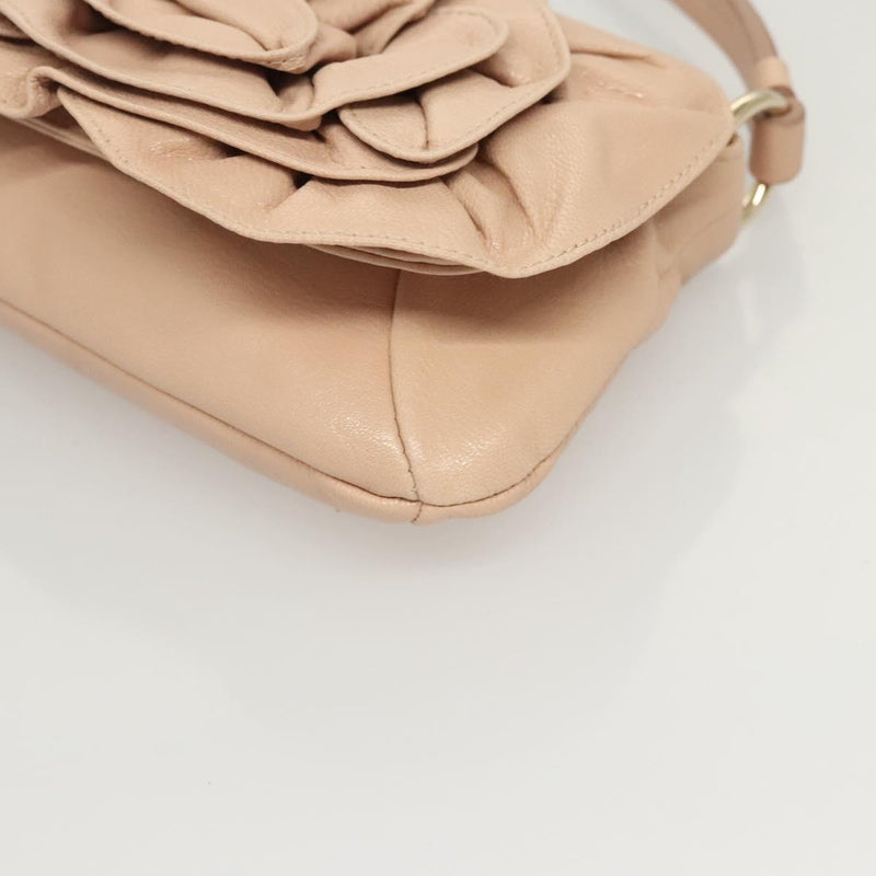 SAINT LAURENT Accessory Pouch Leather Beige Gold Auth 121746
