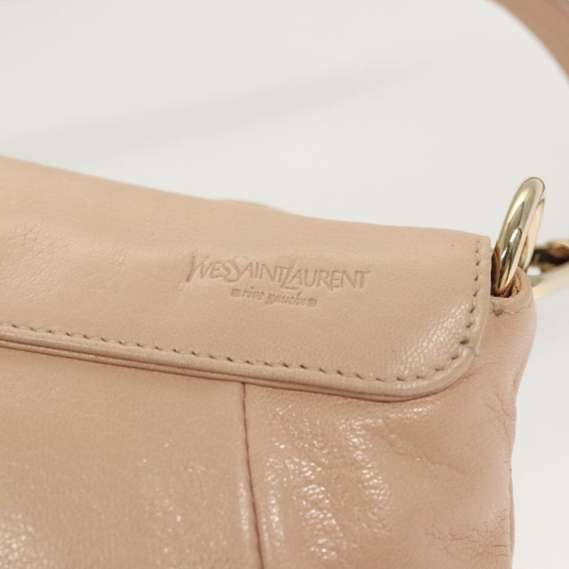 SAINT LAURENT Accessory Pouch Leather Beige Gold Auth 121746