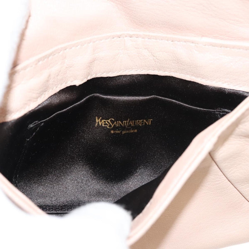 SAINT LAURENT Accessory Pouch Leather Beige Gold Auth 121746