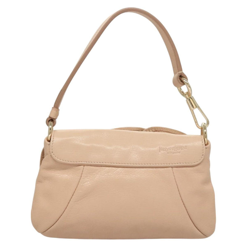 SAINT LAURENT Accessory Pouch Leather Beige Gold Auth 121746