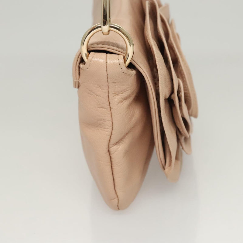 SAINT LAURENT Accessory Pouch Leather Beige Gold Auth 121746