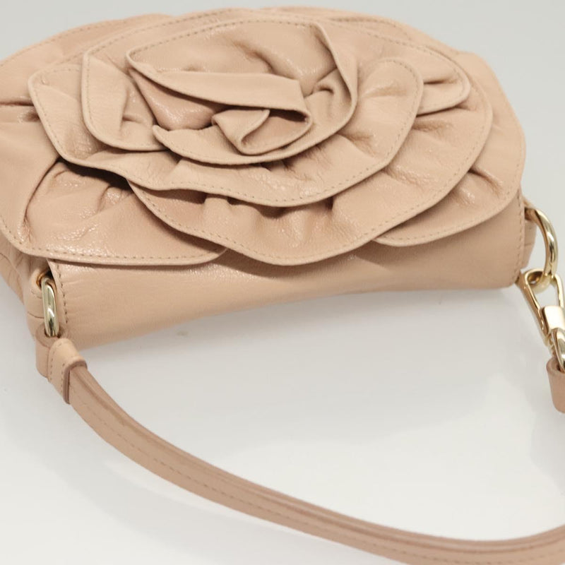 SAINT LAURENT Accessory Pouch Leather Beige Gold Auth 121746