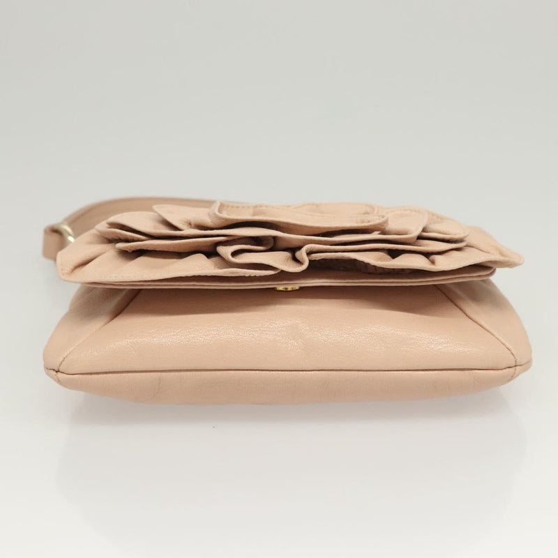 SAINT LAURENT Accessory Pouch Leather Beige Gold Auth 121746
