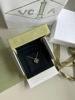 Van Cleef & Arpels Holiday 2024 Alhambra Silver Obsidian Rose Gold Pendant Necklace