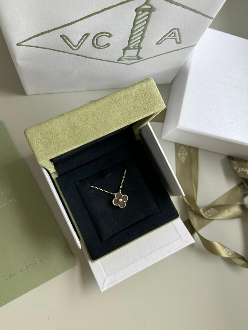 Van Cleef & Arpels Holiday 2024 Alhambra Silver Obsidian Rose Gold Pendant Necklace
