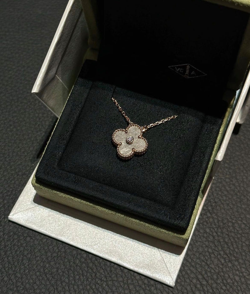 Van Cleef & Arpels Holiday 2024 Alhambra Silver Obsidian Rose Gold Pendant Necklace