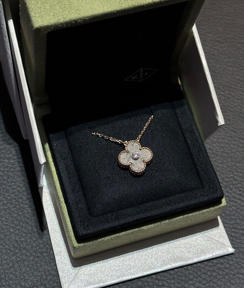 Van Cleef & Arpels Holiday 2024 Alhambra Silver Obsidian Rose Gold Pendant Necklace