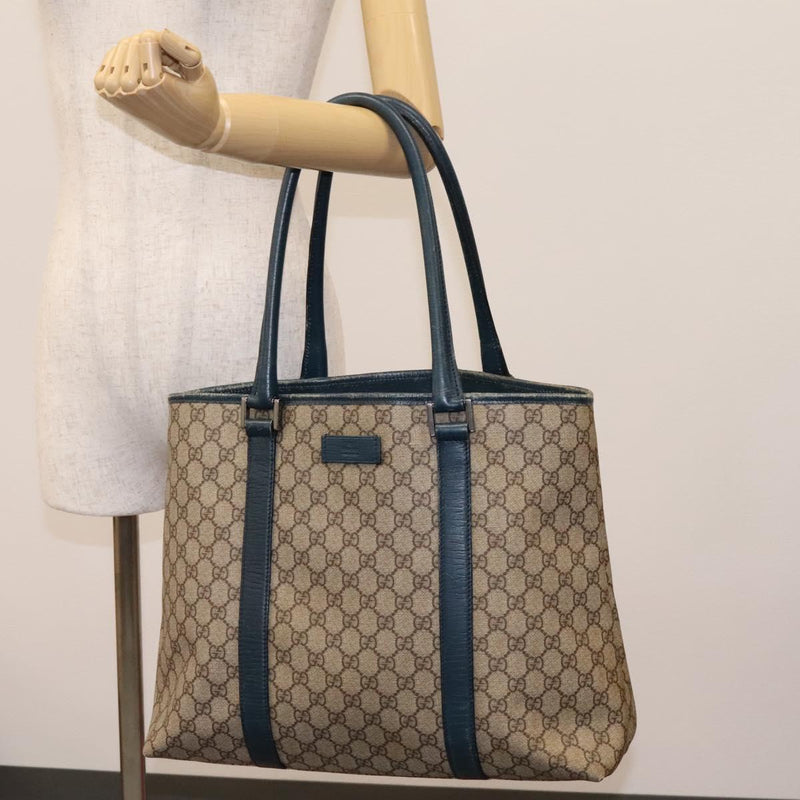 GUCCI GG Supreme Tote Bag PVC Beige Silver 114288 Auth ac3736