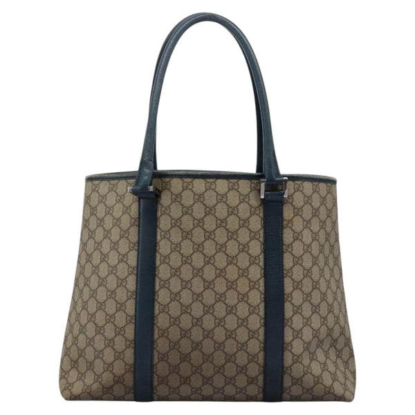 GUCCI GG Supreme Tote Bag PVC Beige Silver 114288 Auth ac3736