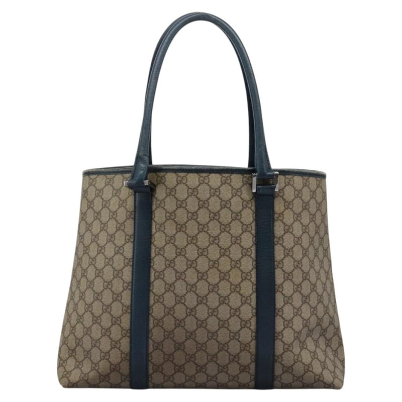 GUCCI GG Supreme Tote Bag PVC Beige Silver 114288 Auth ac3736