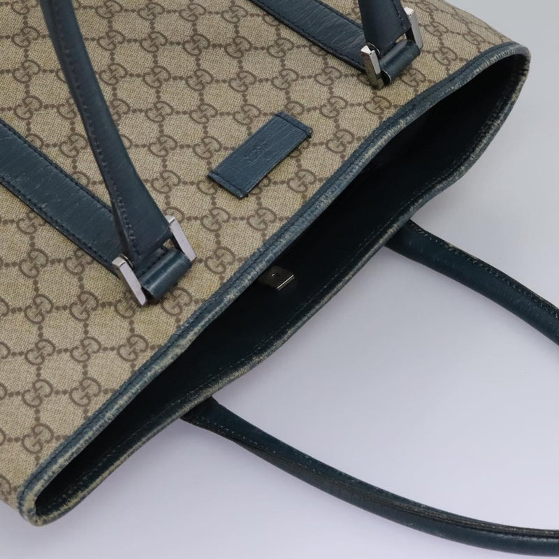 GUCCI GG Supreme Tote Bag PVC Beige Silver 114288 Auth ac3736