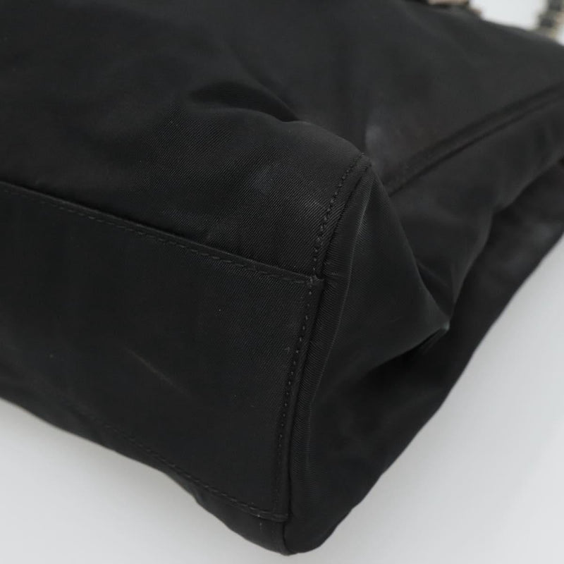 PRADA Chain Shoulder Bag Nylon Black Auth ac3740