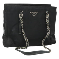 PRADA Chain Shoulder Bag Nylon Black Auth ac3740