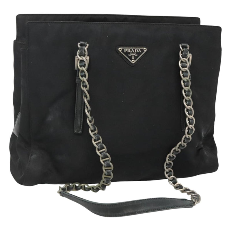 PRADA Chain Shoulder Bag Nylon Black Auth ac3740