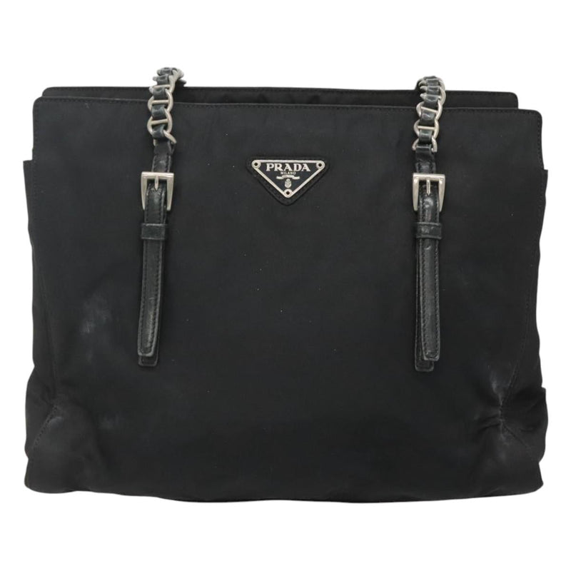PRADA Chain Shoulder Bag Nylon Black Auth ac3740