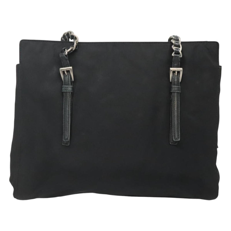 PRADA Chain Shoulder Bag Nylon Black Auth ac3740