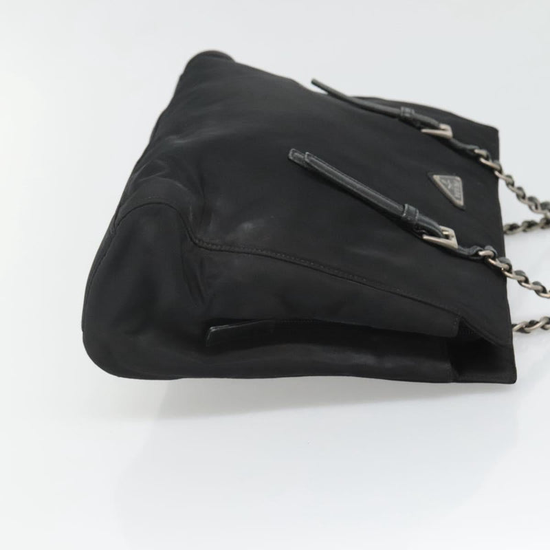 PRADA Chain Shoulder Bag Nylon Black Auth ac3740