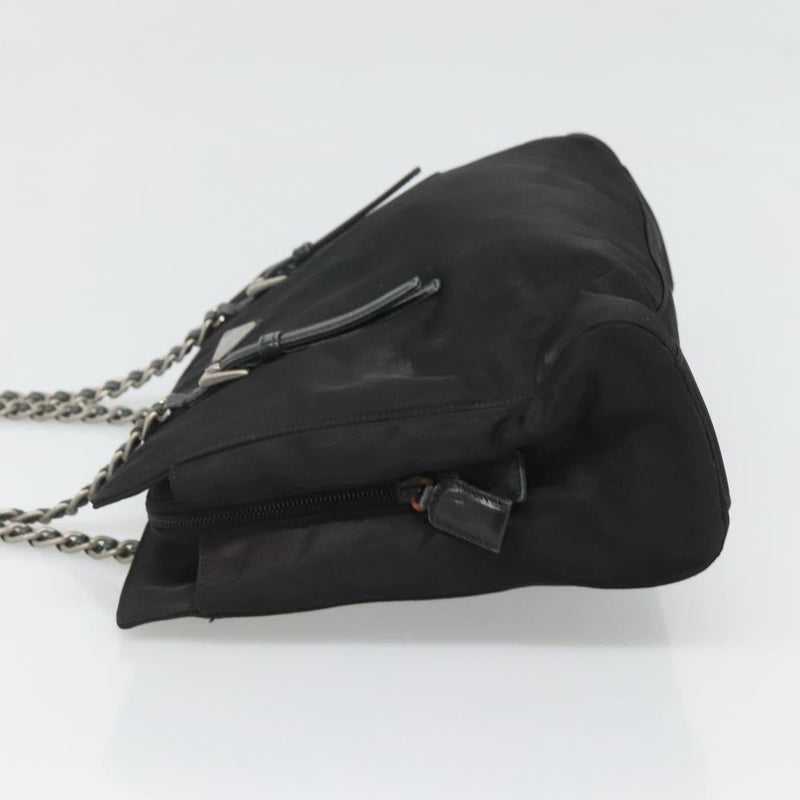 PRADA Chain Shoulder Bag Nylon Black Auth ac3740