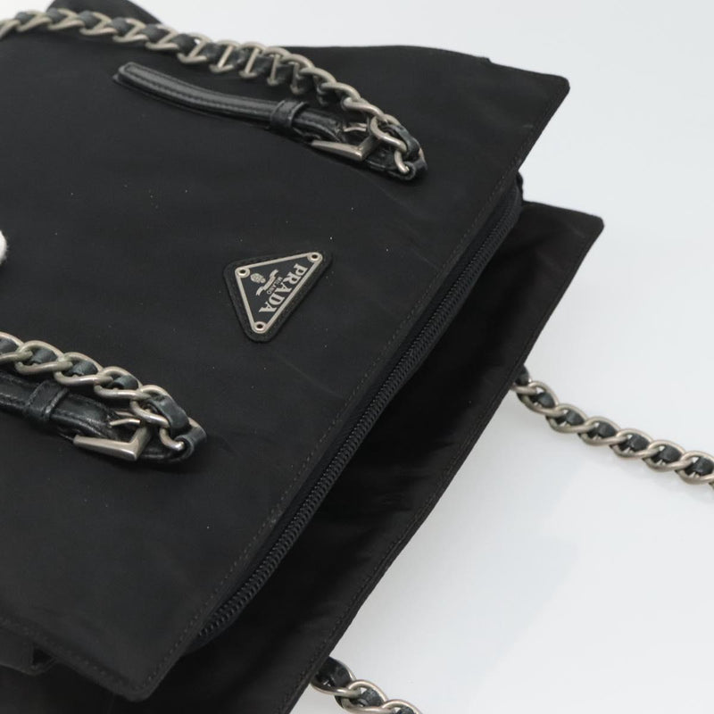 PRADA Chain Shoulder Bag Nylon Black Auth ac3740