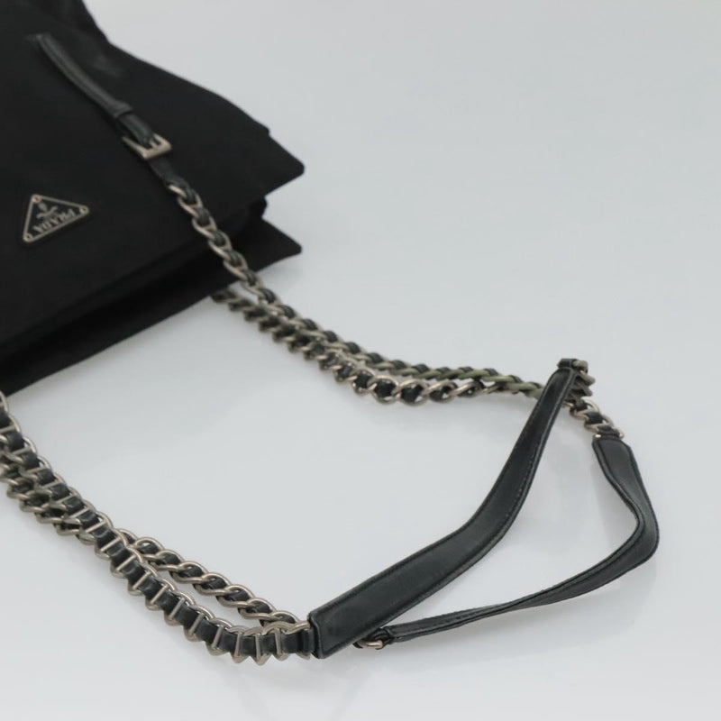 PRADA Chain Shoulder Bag Nylon Black Auth ac3740