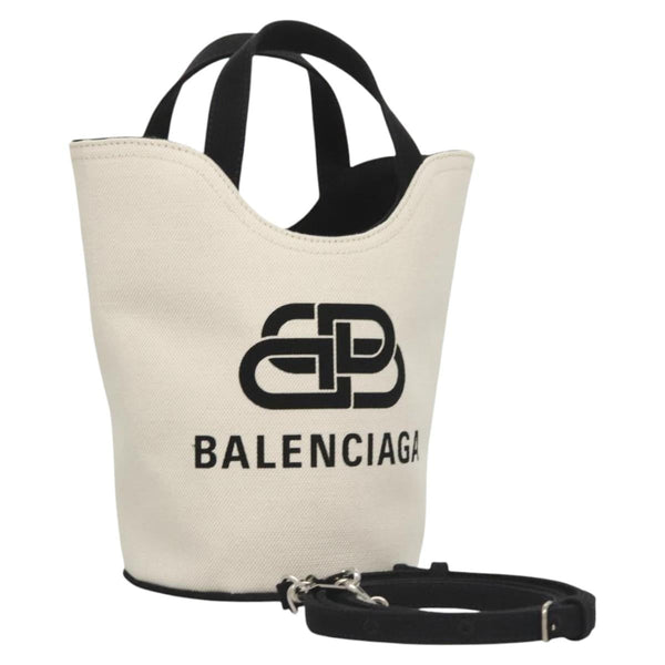 BALENCIAGA Wave XS Hand Bag Canvas 2way White 619979 Auth ac3745